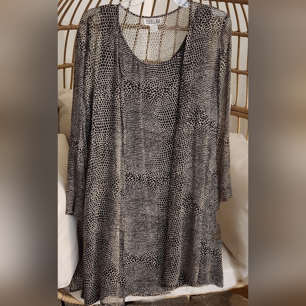 Robbie Bee Animal Print Dress and Matching Kimono 100% Silk Women’s  Size 12